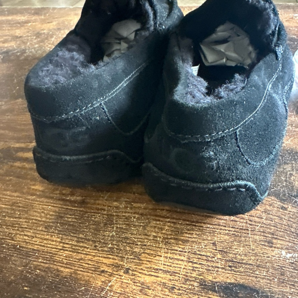 UGG Men Ascot Fur Slippers Sz 12 Wool Lined Leather Moccasin Shoes Black Suede‎ - Picture 6 of 10